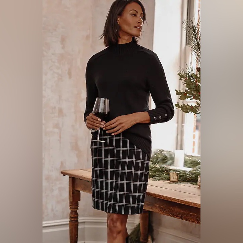 NEW J.Jill Black/Cream Windowpane Plaid Mini Skirt SP Small Petite Cotton Blend